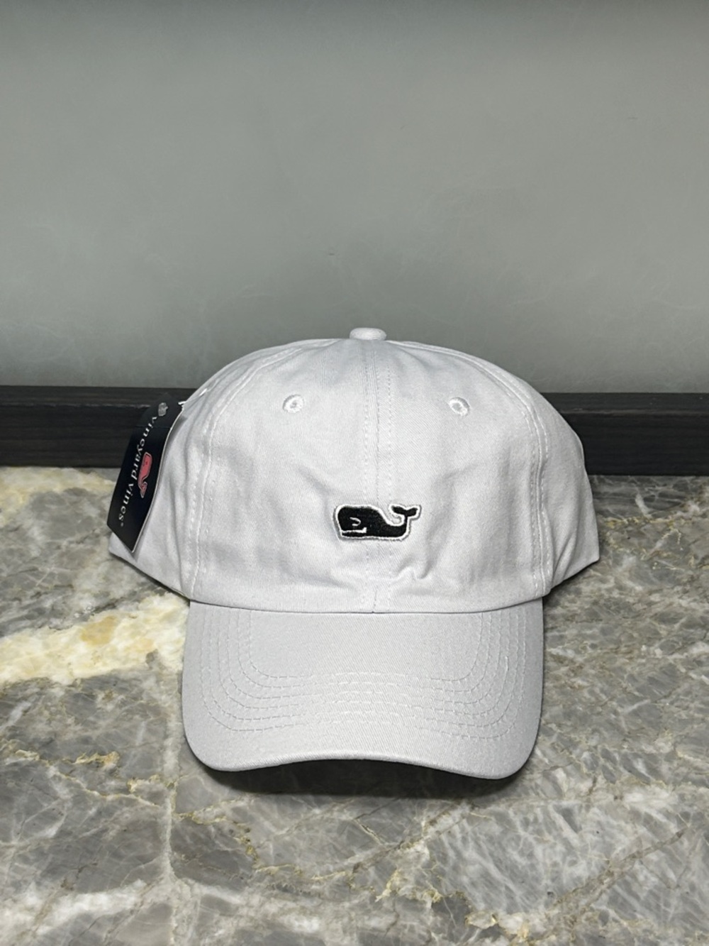 Vineyard Vines White Dad Hat with Black Whale Logo